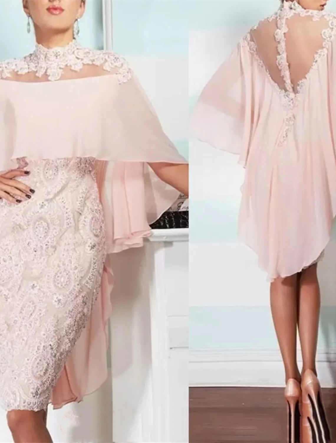 Wholesale Mermaid / Trumpet Cocktail Dresses Luxurious Kentucky Derby Dress Party Wear Knee Length Sleeveless High Neck Chiffon with Beading Appliques