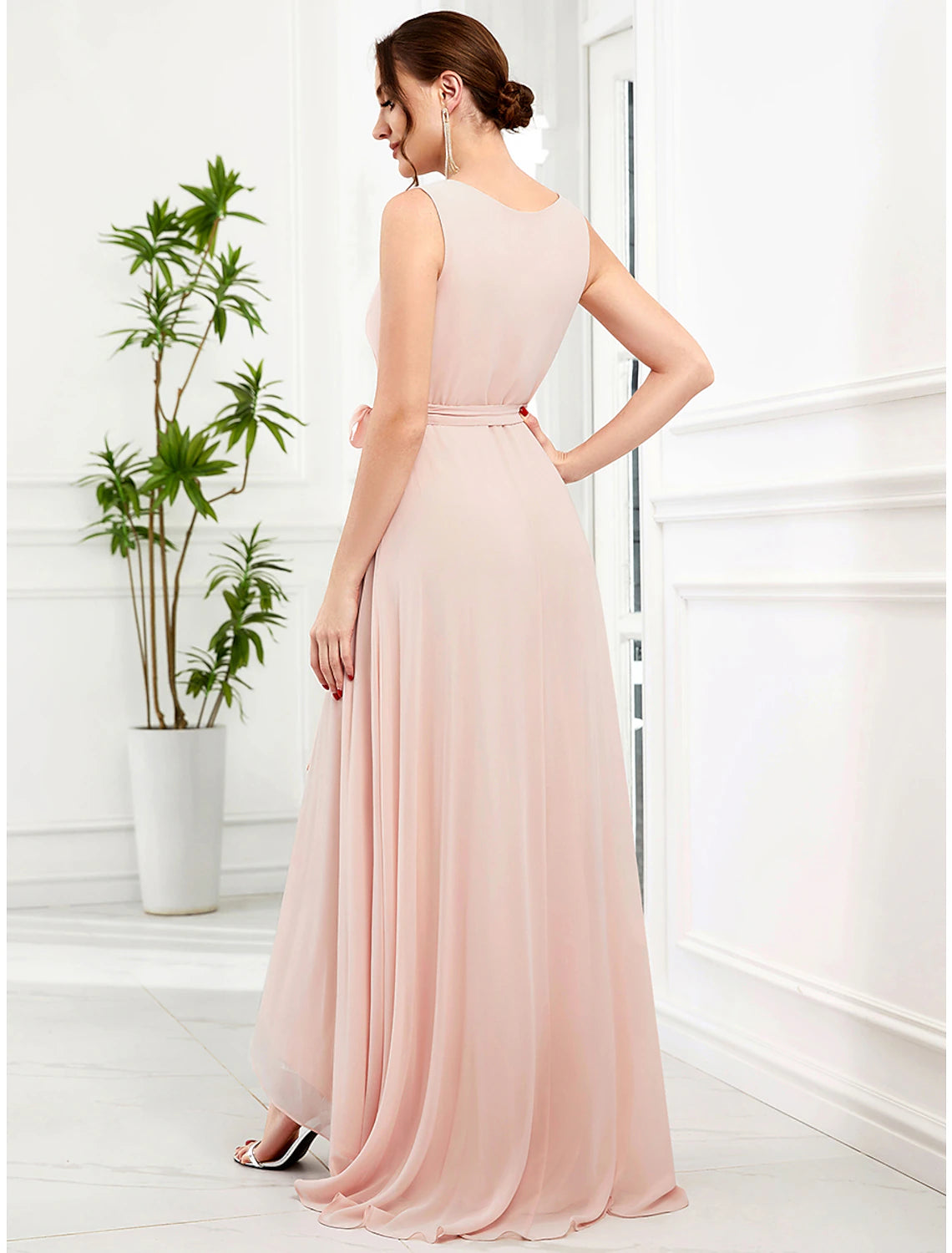 Wholesale  A-Line Wedding Guest Dresses Elegant Dress Party Wear Wedding Party Asymmetrical Sleeveless Spaghetti Strap Bridesmaid Dress Chiffon with Ruffles Slit