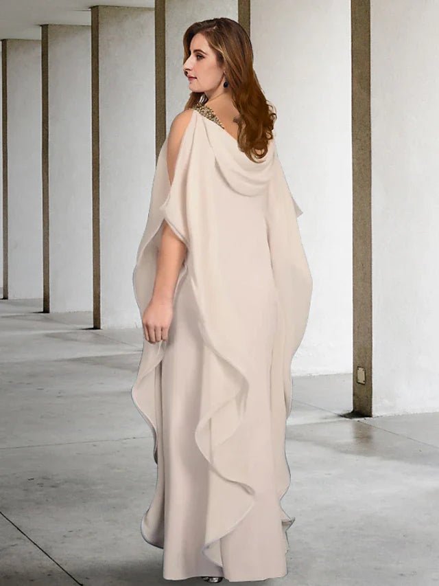 Wholesale Sheath / Column Plus Size Curve Mother of the Bride Dresses Elegant Dress Formal Floor Length Sleeveless Jewel Neck Chiffon with Beading Ruffles