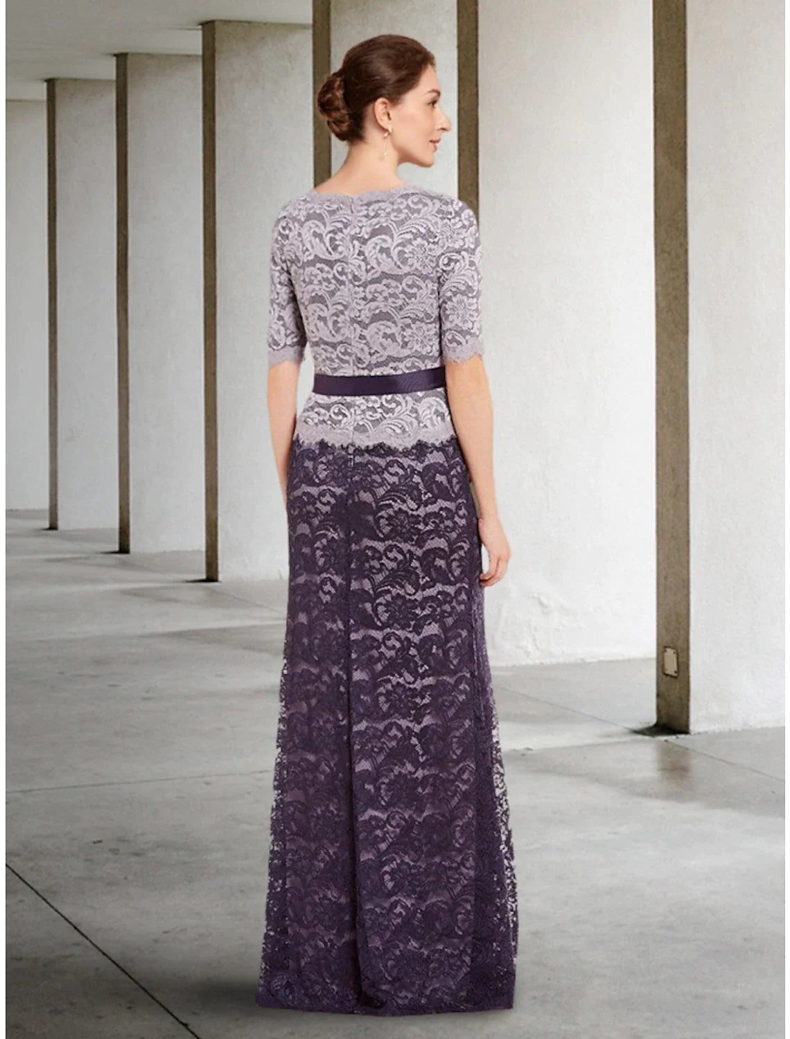 Wholesale A-Line Mother of the Bride Dress Wedding Guest Elegant V Neck Floor Length Lace Short Sleeve with Bow(s) Ruching