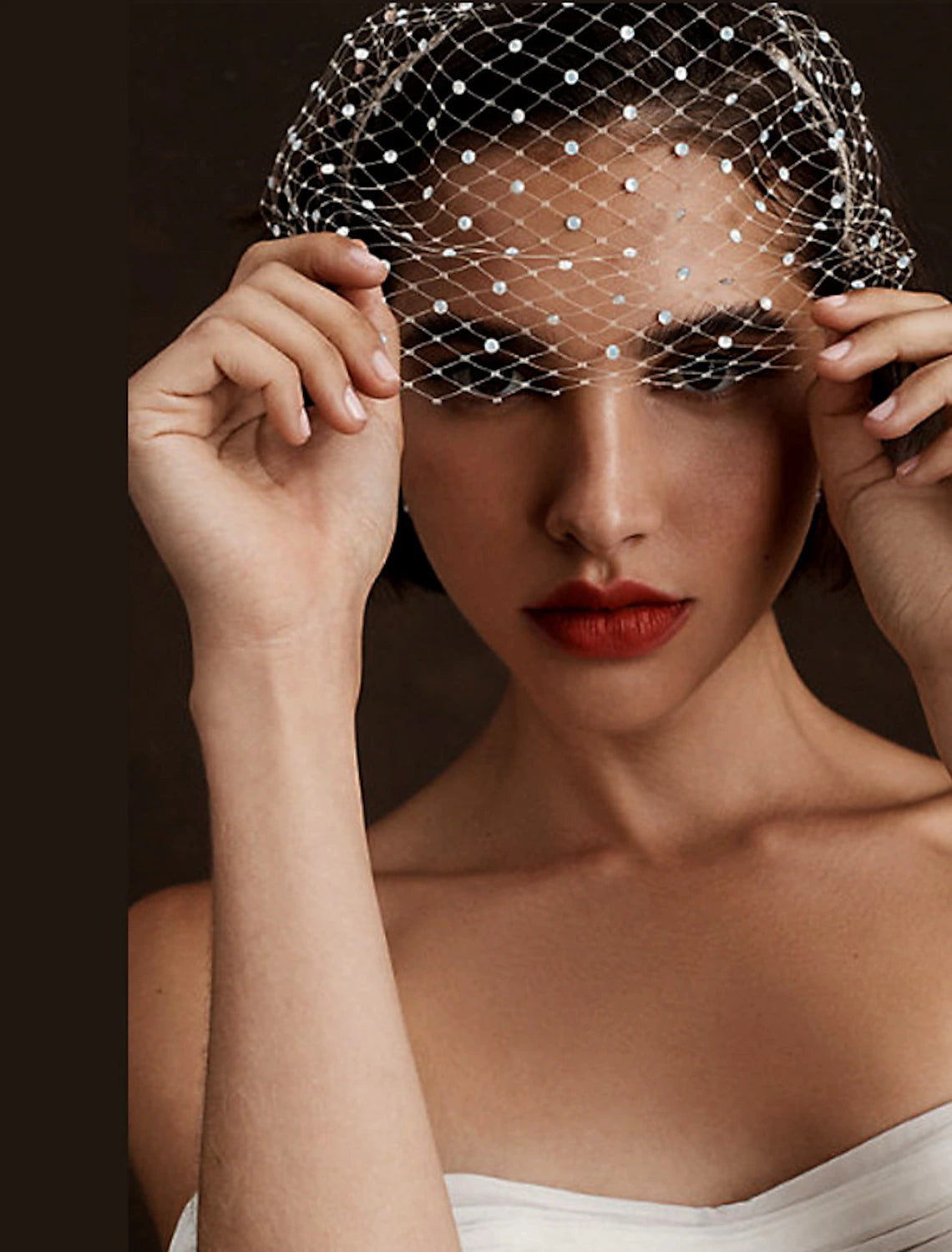 Wholesale One-tier Simple / Rhinestone Wedding Veil Blusher Veils / Birdcage Veils with Sparkling Glitter Tulle