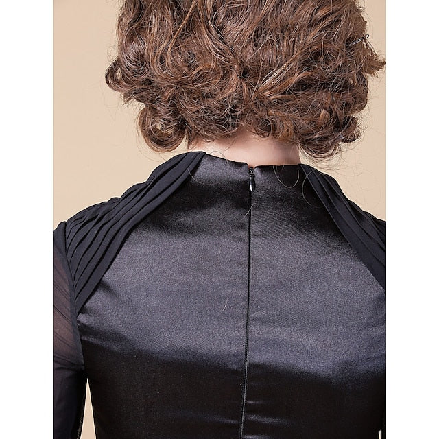 Wholesale Sheath / Column Mother of the Bride Dress Queen Anne Floor Length Chiffon Stretch Satin Long Sleeve with Sash / Ribbon Beading Side Draping