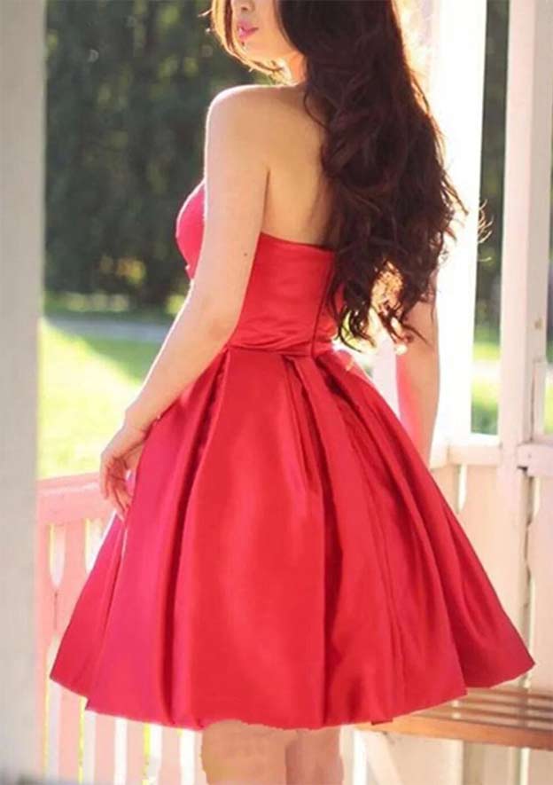TingPo Wholesale A-line Sweetheart Sleeveless Short/Mini Satin Homecoming Dress with Pleated