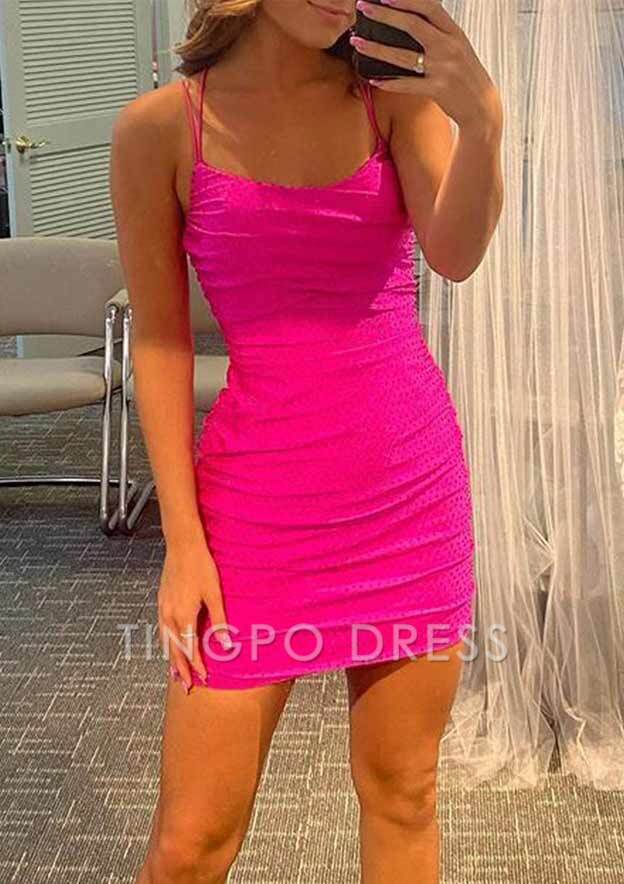 TingPo Wholesale Sheath/Column Scoop Neck Sleeveless Short/Mini Jersey Homecoming Dress with Beading Pleated