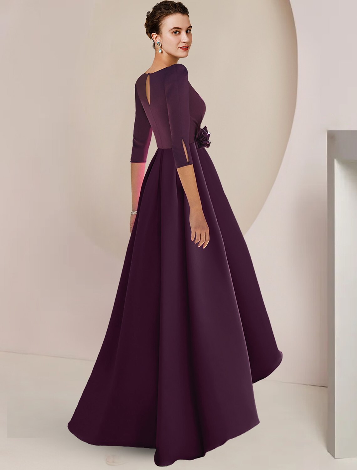 Wholesale  A-Line Mother of the Bride Dress Wedding Guest Elegant High Low V Neck Tea Length Stretch Chiffon 3/4 Length Sleeve with Appliques Flower