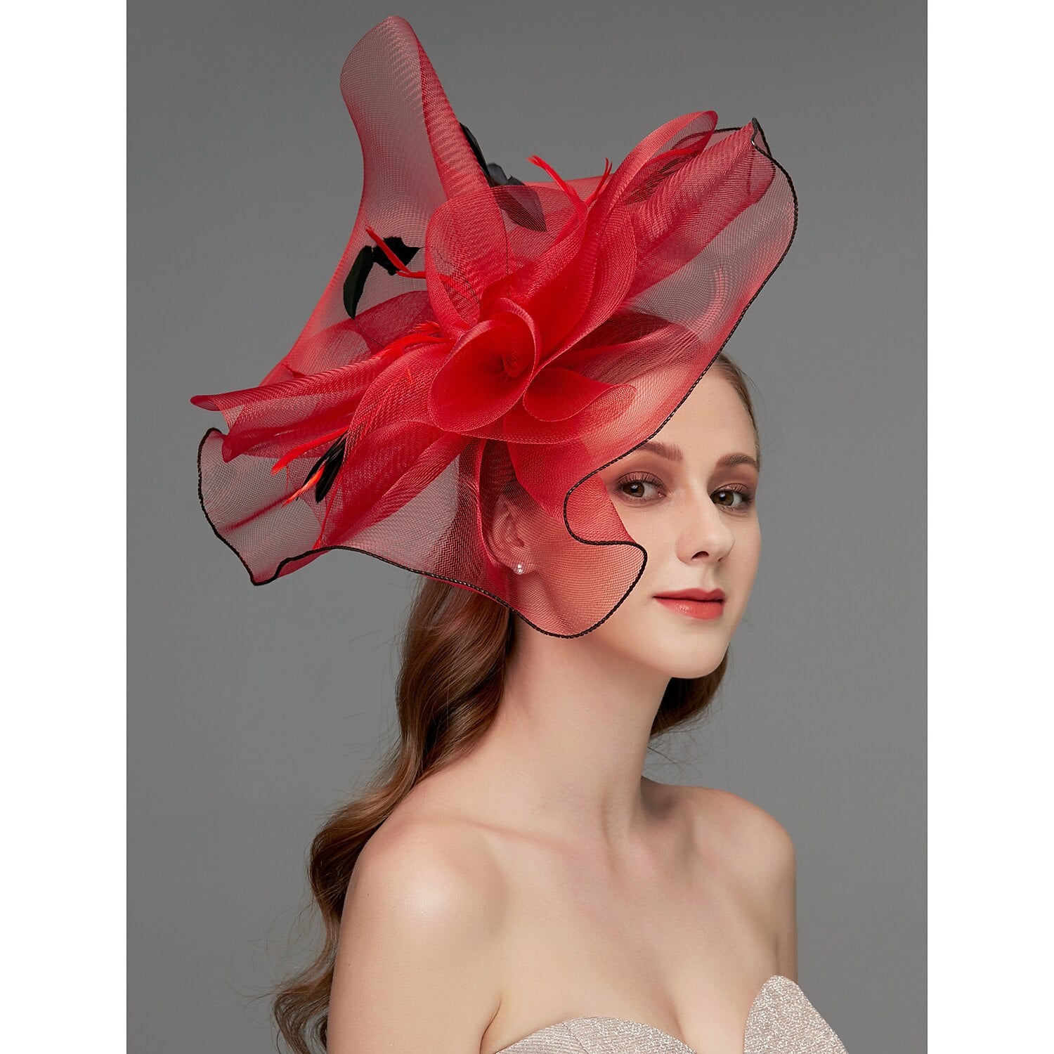 Wholesale Net Fascinators / Headdress / Headpiece with Feather / Flower / Trim 1 PC Wedding / Special Occasion / Tea Party Headpiece