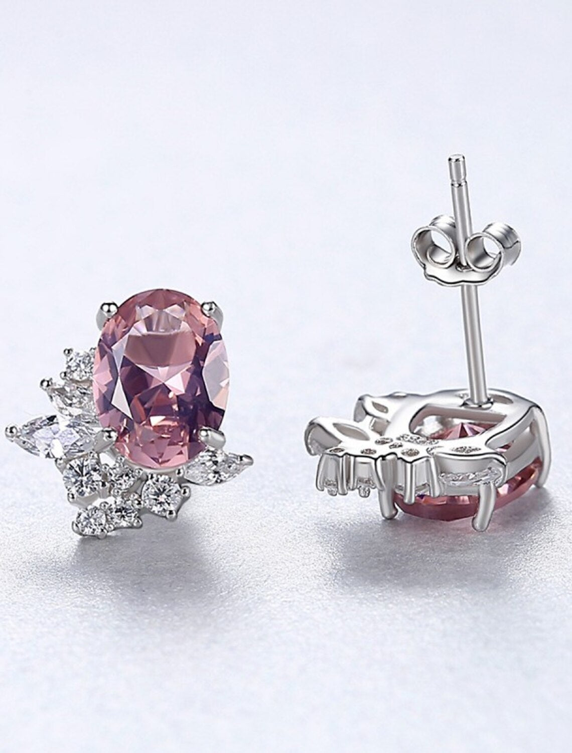 Wholesale Women's Clear Pink Synthetic Diamond Stud Earrings Fine Jewelry Classic Precious Stylish Simple S925 Sterling Silver Earrings Jewelry Rosy Pink For Wedding Party 1 Pair