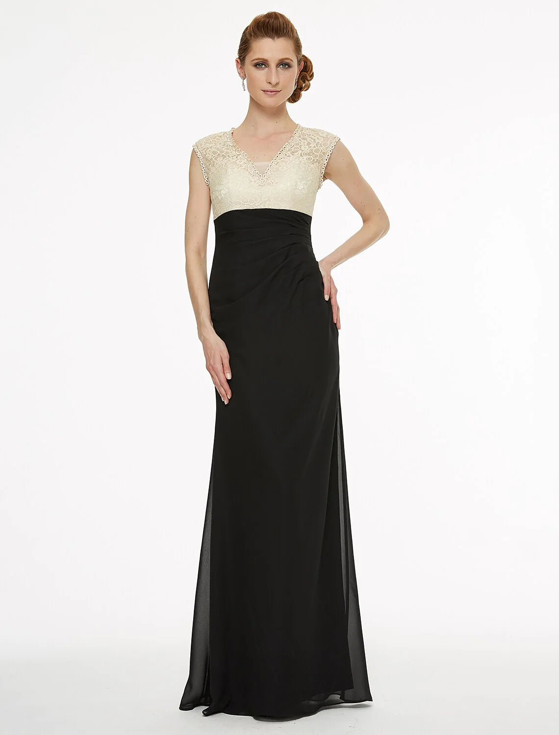 Wholesale Sheath / Column V Neck Floor Length Chiffon / Lace Mother of the Bride Dress with Lace