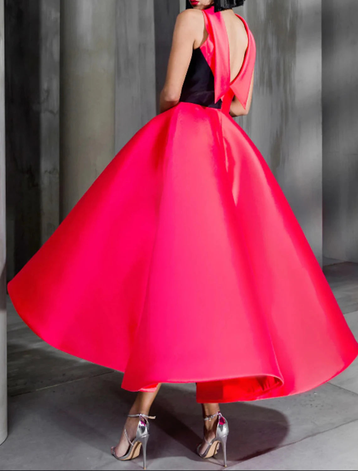 Wholesale Ball Gown Color Block Celebrity Style Elegant Prom Formal Evening Birthday Dress Christmas Red Green Dress High Neck Sleeveless Ankle Length Satin with Bow(s)
