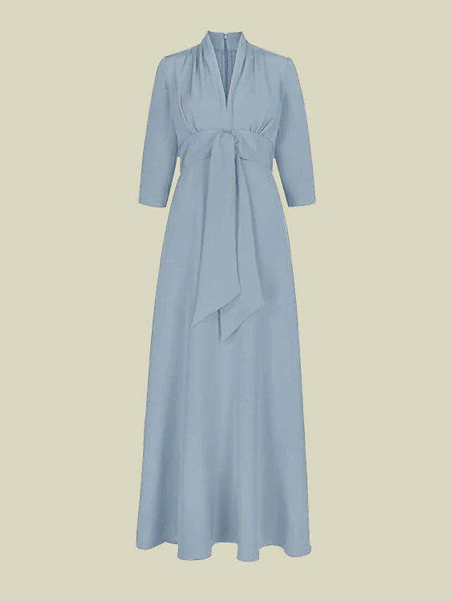 Wholesale A-Line Mother of the Bride Dress Elegant V Neck Floor Length Charmeuse 3/4 Length Sleeve with Ruching