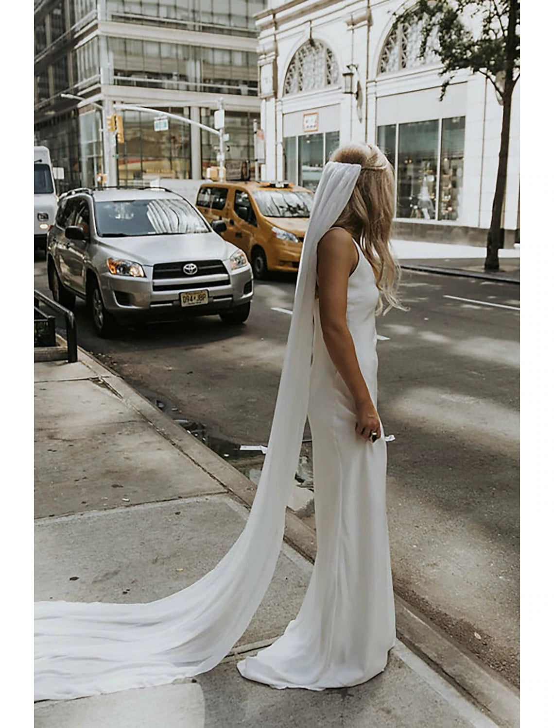 Wholesale One-tier Simple / Classic Style Wedding Veil Cathedral Veils with Pure Color 110.24 in (280cm) Chiffon