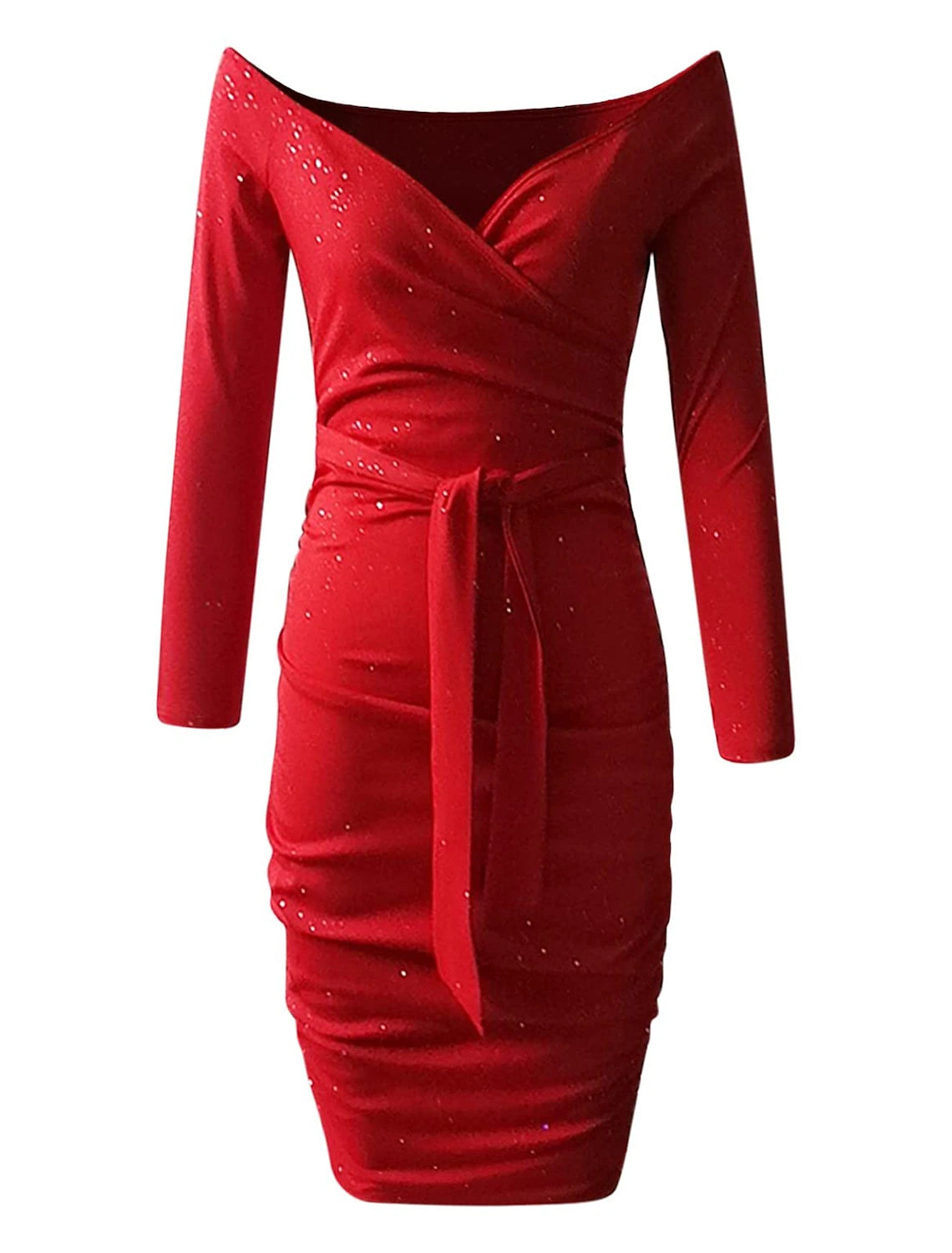 Wholesale Sheath / Column Party Dresses Sparkle & Shine Dress Wedding Guest Party Wear Knee Length Long Sleeve Off Shoulder Polyester with Sequin Pure Color