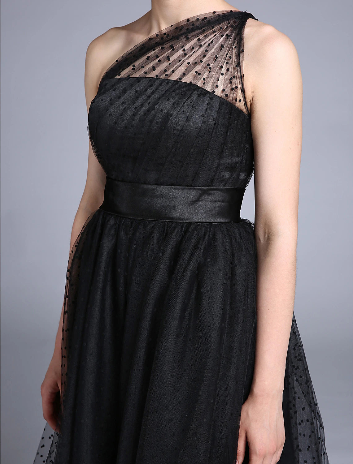 Wholesale A-Line Cocktail Dresses Vintage Dress Wedding Guest Cocktail Party Ankle Length Sleeveless One Shoulder Wednesday Addams Family Tulle with Pleats