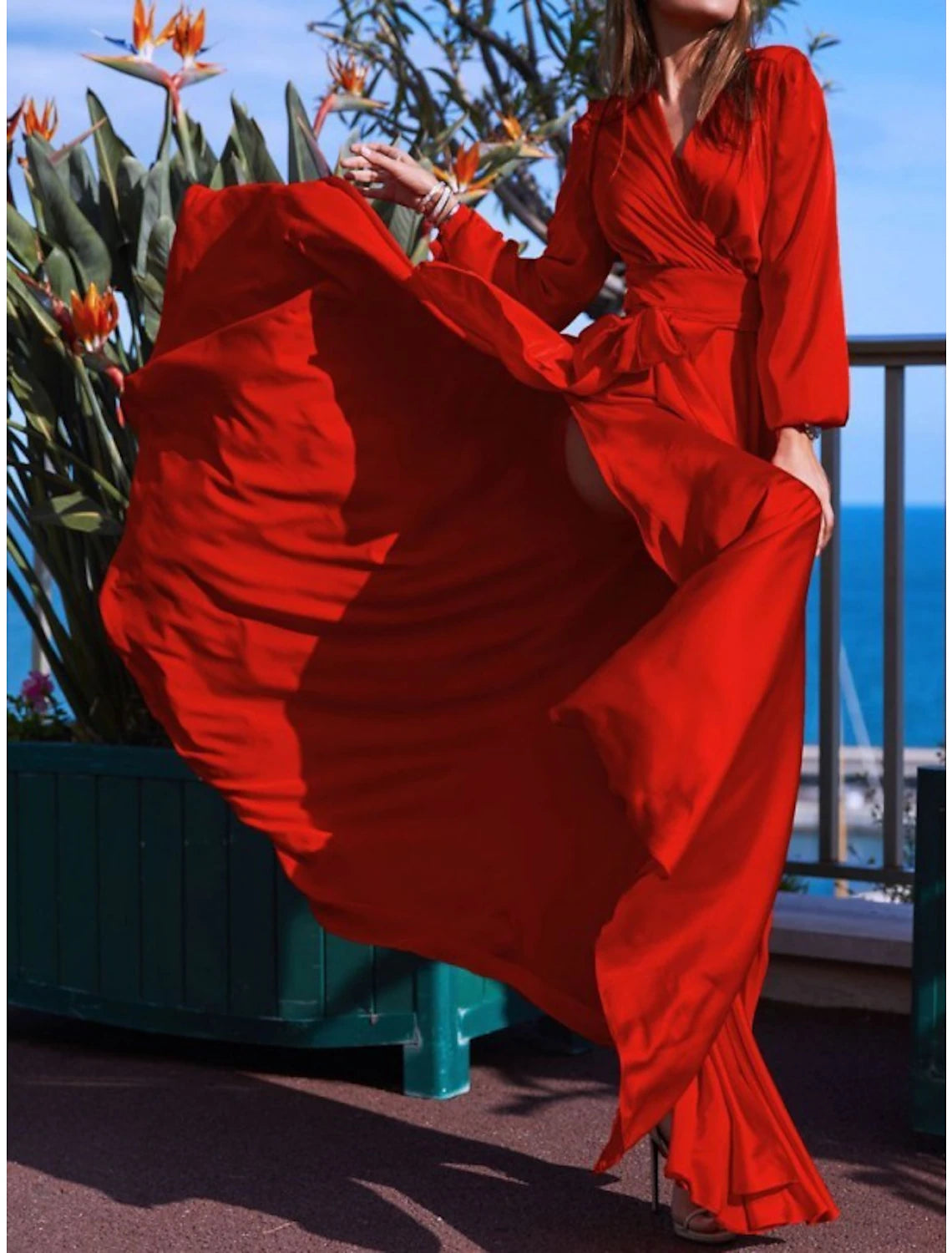 Wholesale Sheath / Column Bridesmaid Dress V Neck Long Sleeve Vintage Sweep / Brush Train Imitated Silk with Sash / Ribbon / Split Front