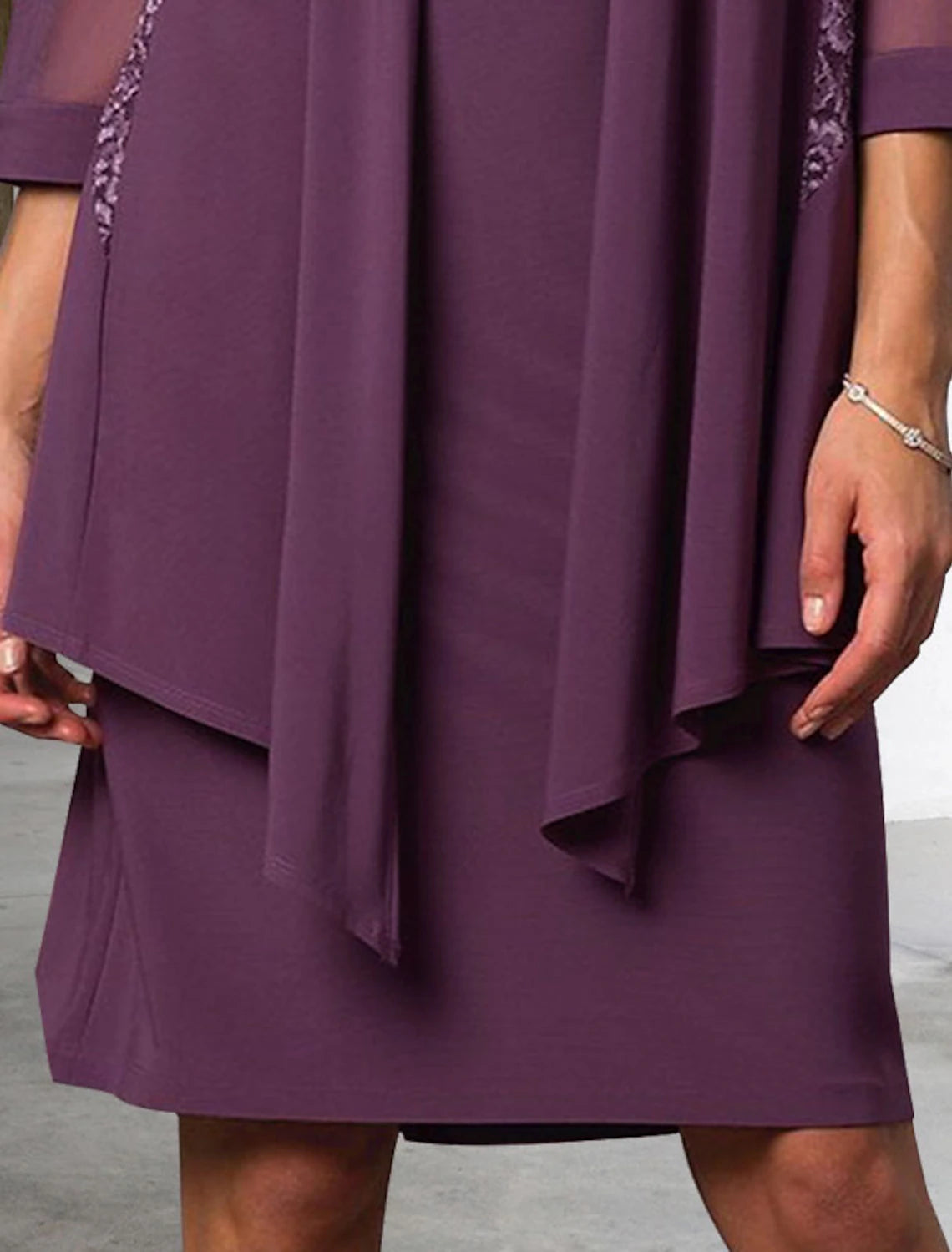 Wholesale  Two Piece Sheath / Column Mother of the Bride Dress Elegant Jewel Neck Knee Length Chiffon Lace Sleeveless Jacket Dresses with Solid