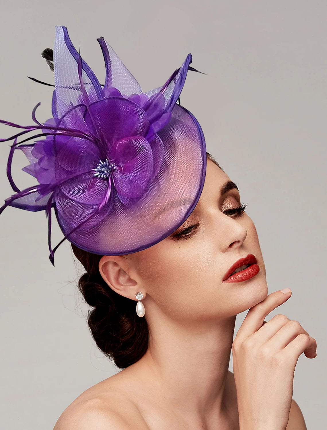 Wholesale Feathers Net Fascinators Kentucky Derby Hats Headpiece with Feather Cap Flower 1 PC Wedding Horse Race Ladies Day Melbourne Cup Headpiece