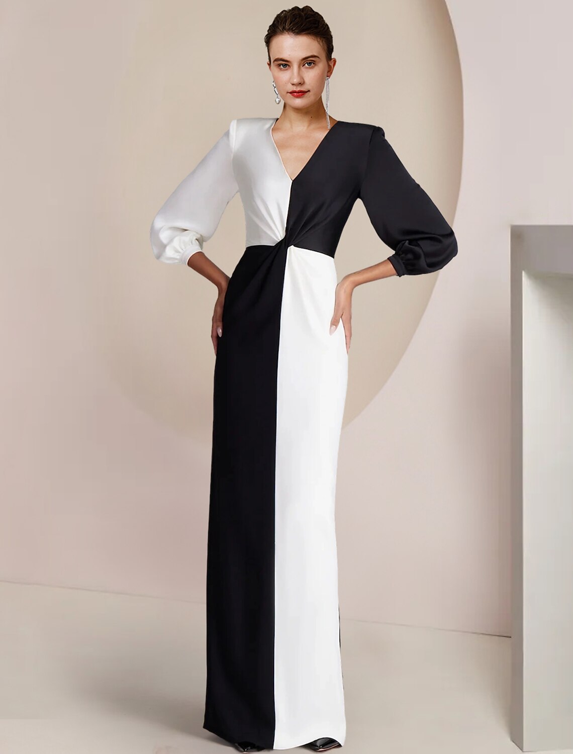Wholesale  Sheath / Column Mother of the Bride Dress Formal Wedding Guest Party Elegant V Neck Floor Length Stretch Satin 3/4 Length Sleeve with