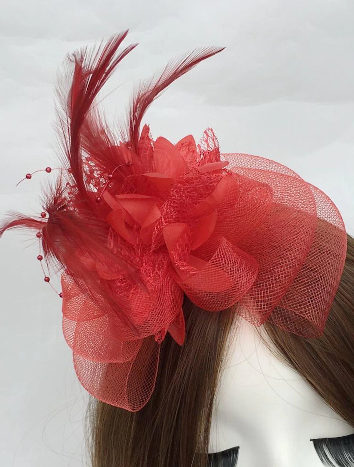Wholesale Feather / Net Fascinators Kentucky Derby Hat / Flowers with 1 Piece Wedding / Party / Evening / Horse Race Headpiece