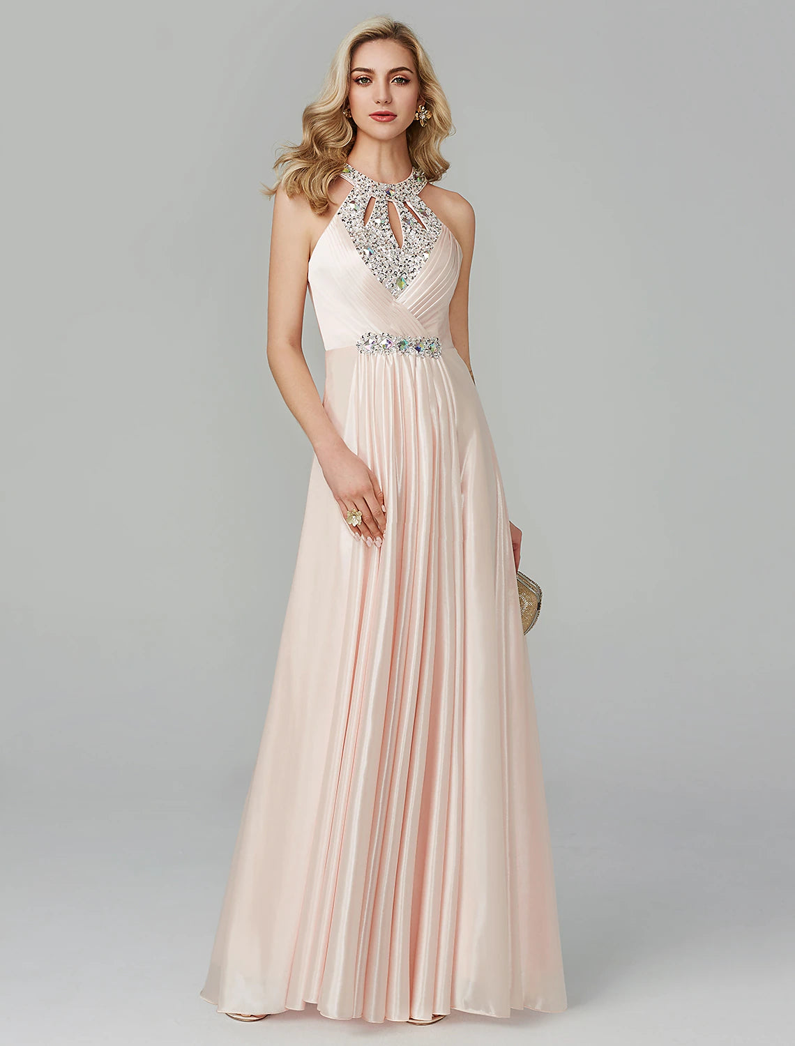 Wholesale  A-Line Little Black Dress Dress Party Wear Wedding Guest Floor Length Sleeveless Halter Neck Silk Backless with Crystals Sequin