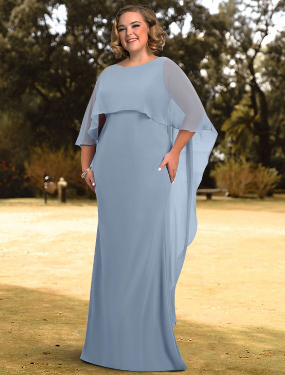 Wholesale Sheath / Column Evening Gown Empire Dress Engagement Formal Evening Floor Length 3/4 Length Sleeve Jewel Neck Chiffon with Sleek