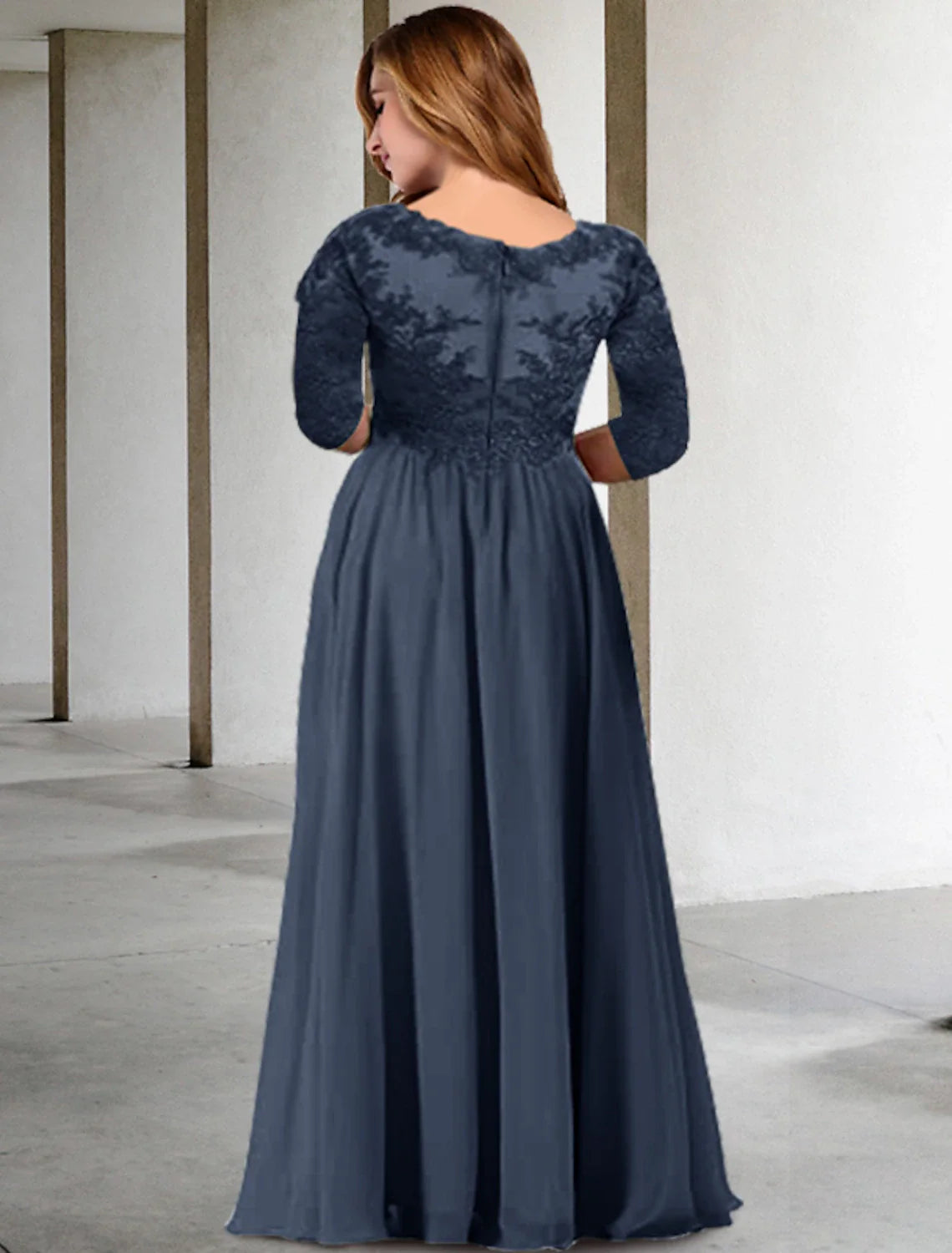 Wholesale Two Piece A-Line Mother of the Bride Dresses Plus Size Hide Belly Curve Elegant Dress Formal Floor Length Half Sleeve V Neck Chiffon with Pleats Appliques