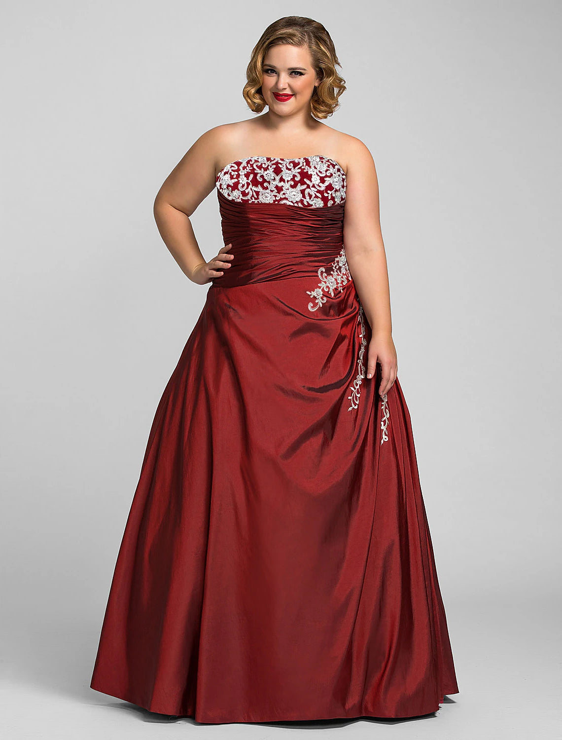 Wholesale Ball Gown Plus Size Prom Formal Evening Dress Strapless Sleeveless Floor Length Taffeta with Beading Appliques