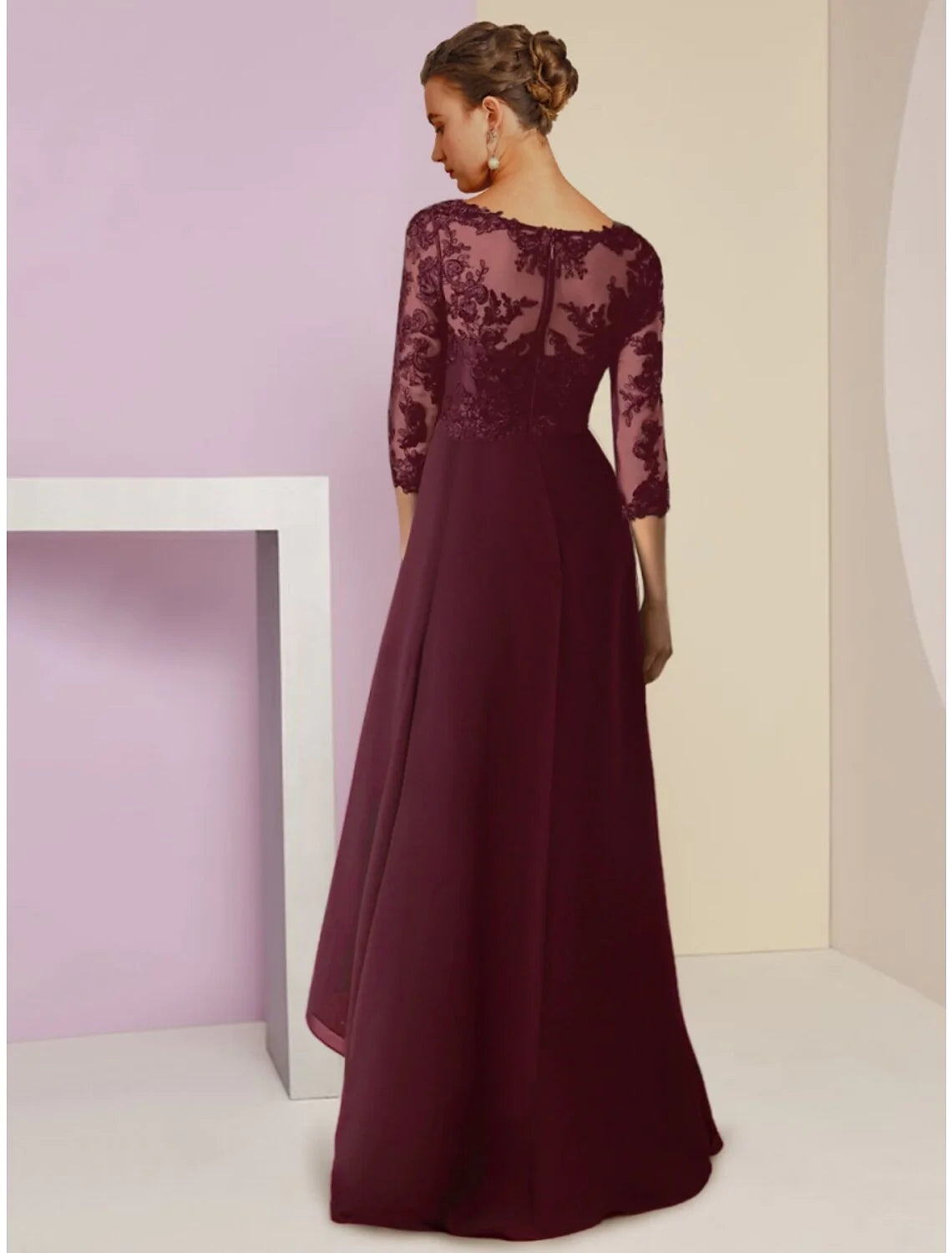 Wholesale A-Line Mother of the Bride Dress Wedding Guest Vintage Elegant V Neck Asymmetrical Chiffon 3/4 Length Sleeve with Crystal Brooch Ruching