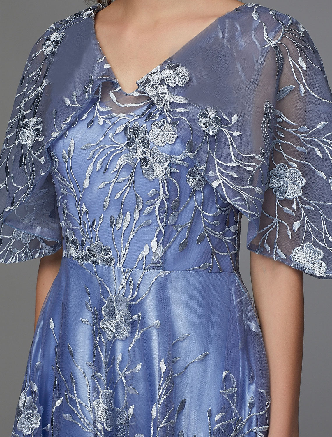 Wholesale  A-Line Floral Dress Wedding Guest Cocktail Party Tea Length Sleeveless V Neck Lace V Back with Pattern / Print Appliques