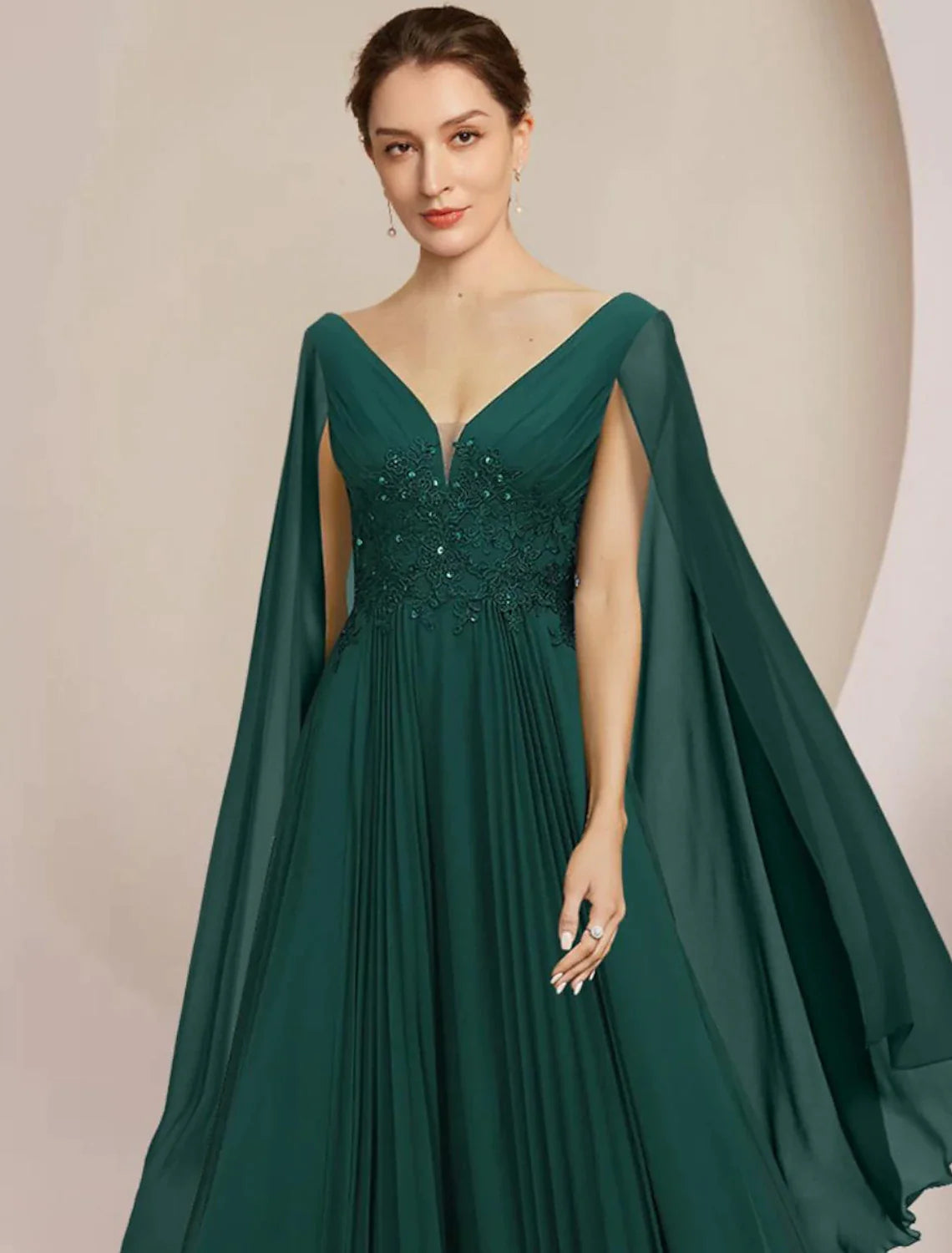 Wholesale A-Line Mother of the Bride Dress Formal Wedding Guest Elegant V Neck Floor Length Chiffon Lace Sleeveless with Pleats Sequin Appliques