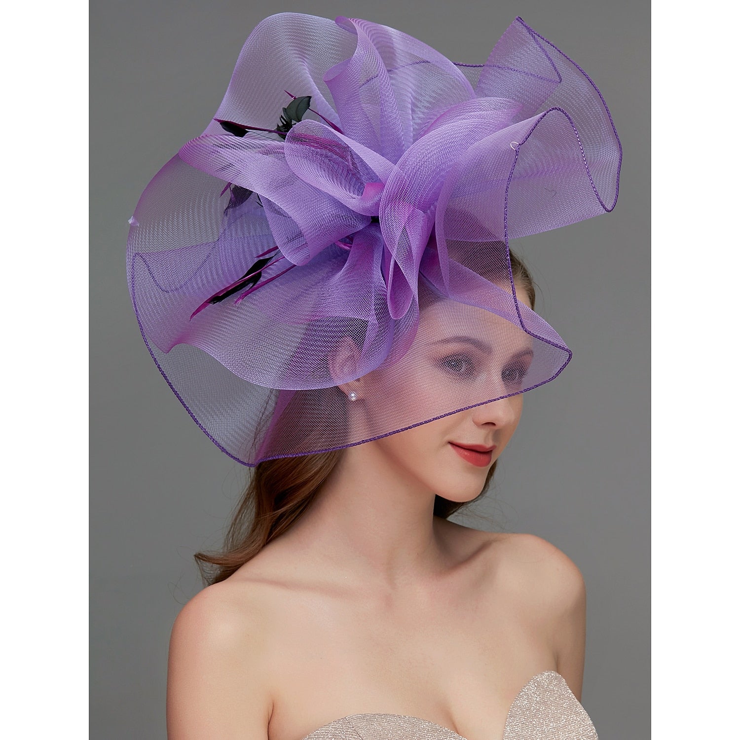 Wholesale Net Fascinators / Headdress / Headpiece with Feather / Flower / Trim 1 PC Wedding / Special Occasion / Tea Party Headpiece