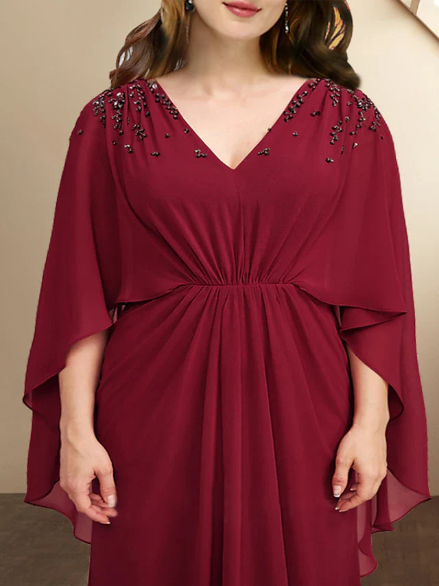 Wholesale A-Line Plus Size Curve Mother of the Bride Dresses Elegant Dress Formal Floor Length Sleeveless V Neck Chiffon with Pleats Beading