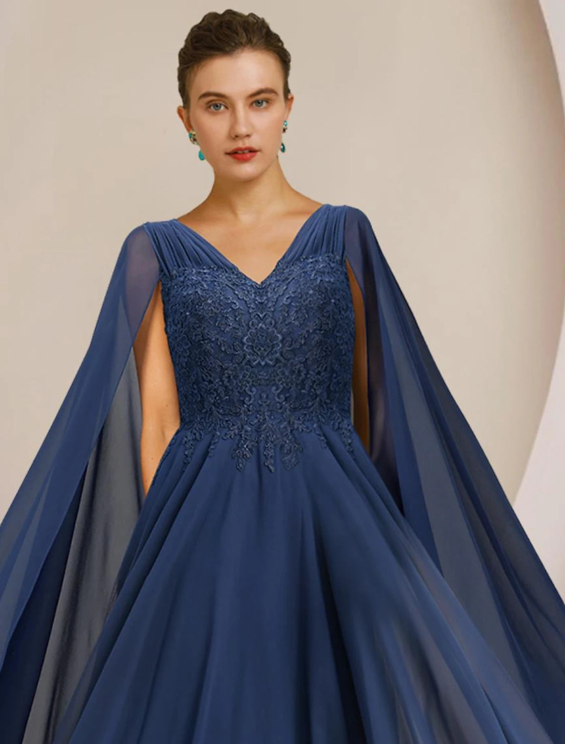 Wholesale A-Line Mother of the Bride Dress Formal Wedding Guest Elegant V Neck Floor Length Chiffon Lace Sleeveless with Pleats Appliques