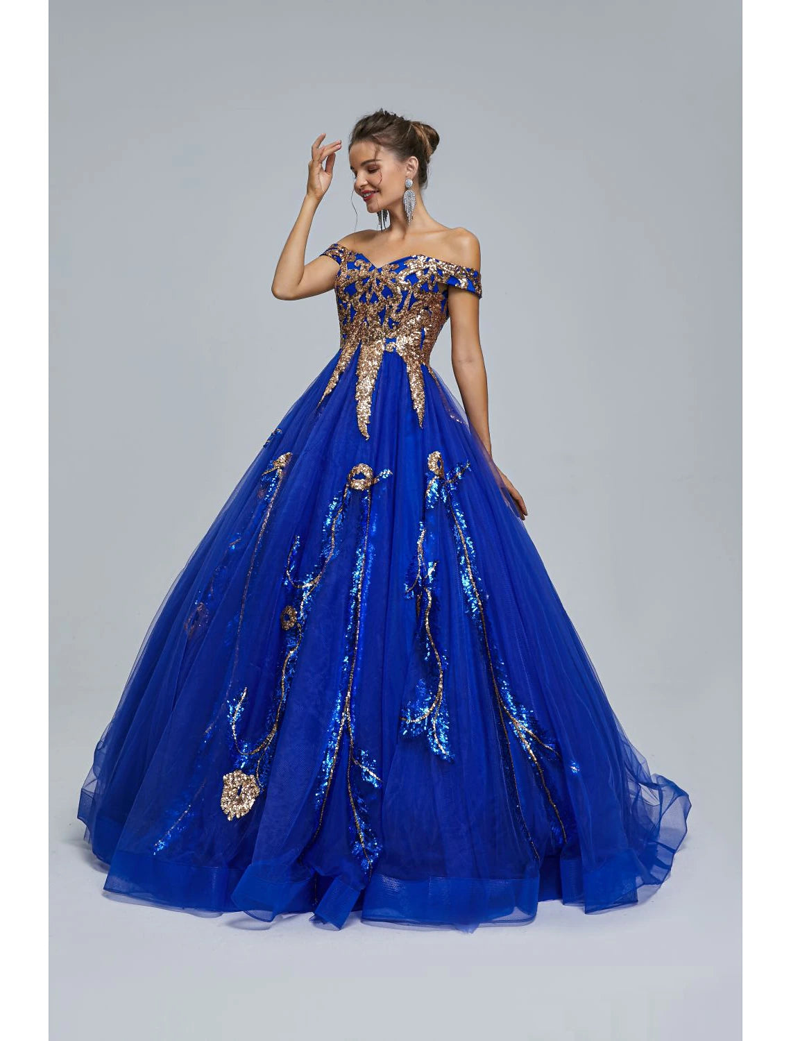 Wholesale  Ball Gown Prom Dresses Sparkle & Shine Dress Quinceanera Birthday Floor Length Sleeveless Off Shoulder Tulle with Sequin