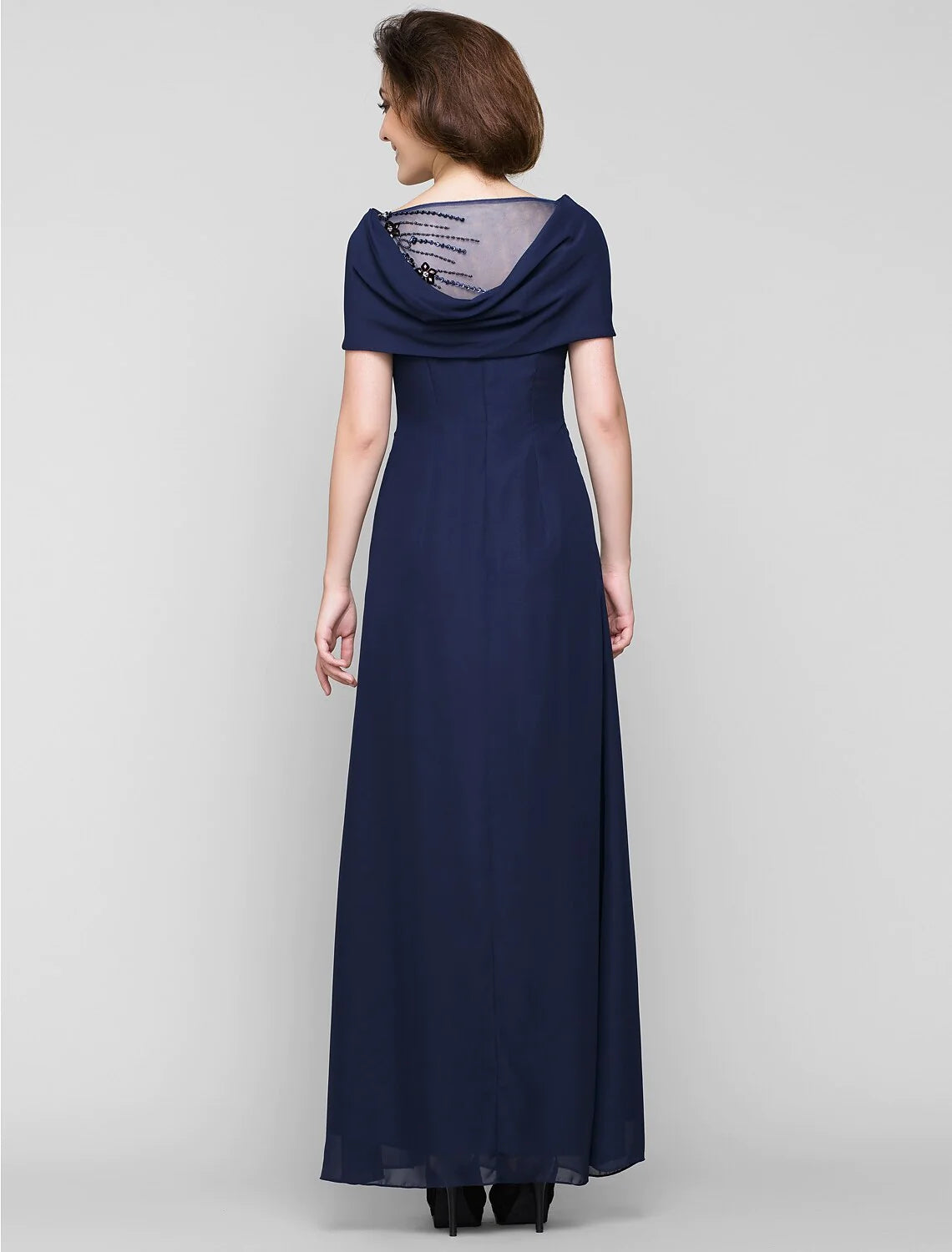 Wholesale Sheath / Column Mother of the Bride Dress Elegant Scoop Neck Ankle Length Chiffon Short Sleeve No with Beading