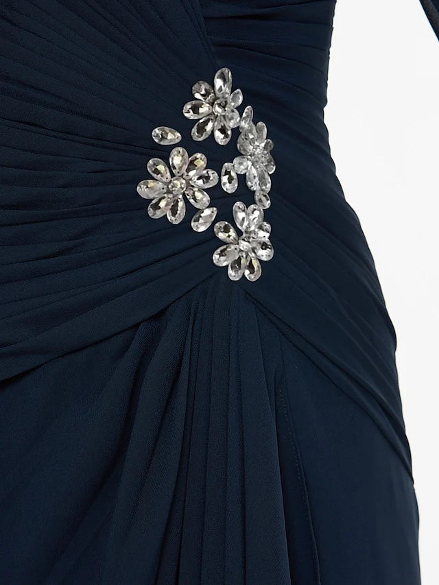 Wholesale A-Line Mother of the Bride Dress High Low V Neck Asymmetrical Chiffon 3/4 Length Sleeve with Sash / Ribbon Pleats Beading