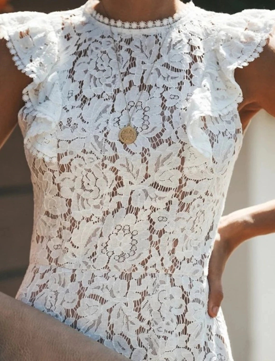 Wholesale A-Line Cocktail Dresses Minimalist Dress Wedding Guest Homecoming Short / Mini Sleeveless Jewel Neck Lace with Ruffles Splicing