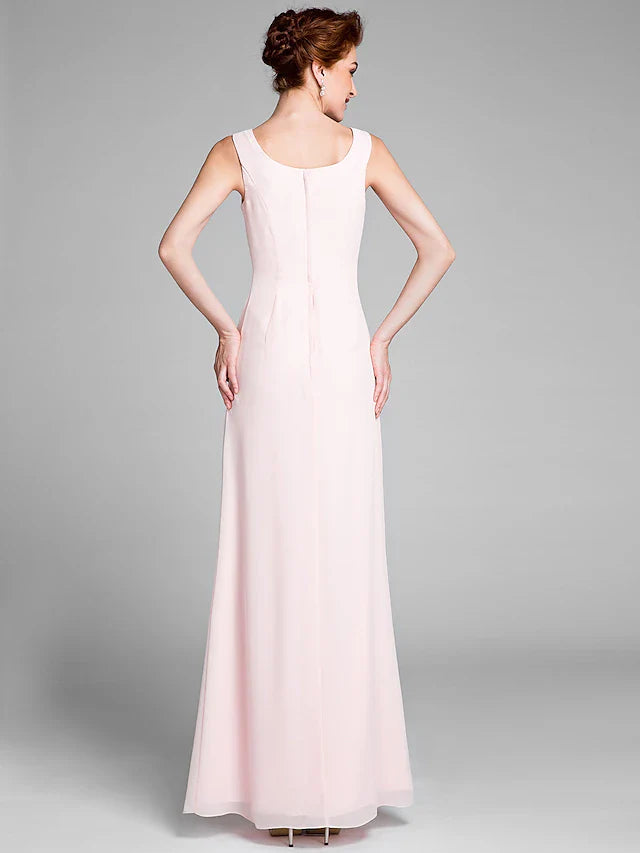 Wholesale Mermaid / Trumpet Mother of the Bride Dress Convertible Dress Scoop Neck Floor Length Chiffon Long Sleeve Wrap Included with Sash / Ribbon