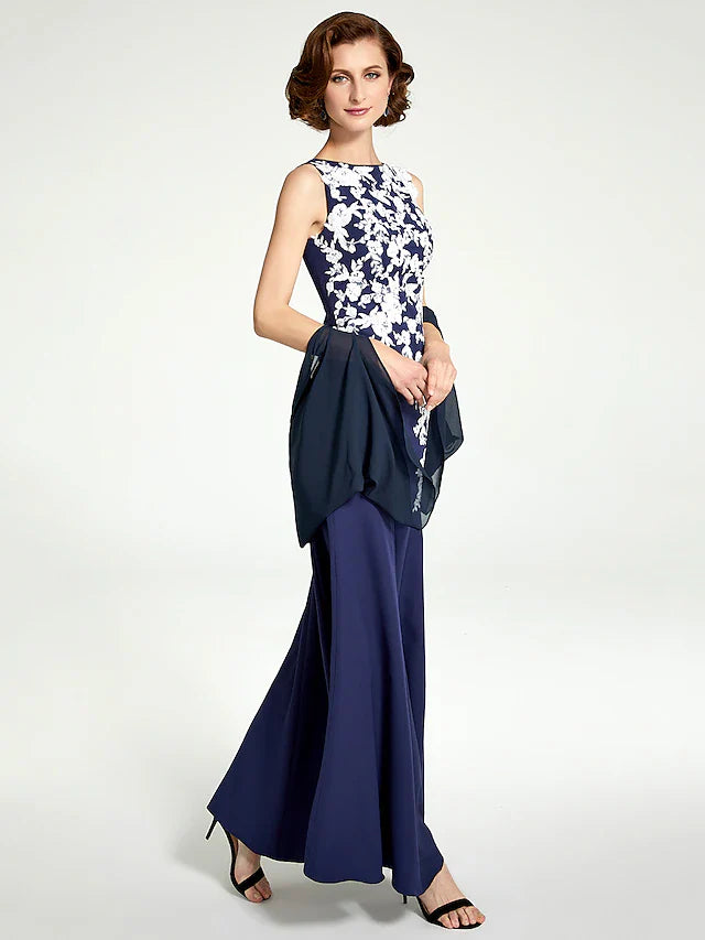 Wholesale Mermaid / Trumpet Mother of the Bride Dress Jewel Neck Floor Length Chiffon Lace Sleeveless with Lace