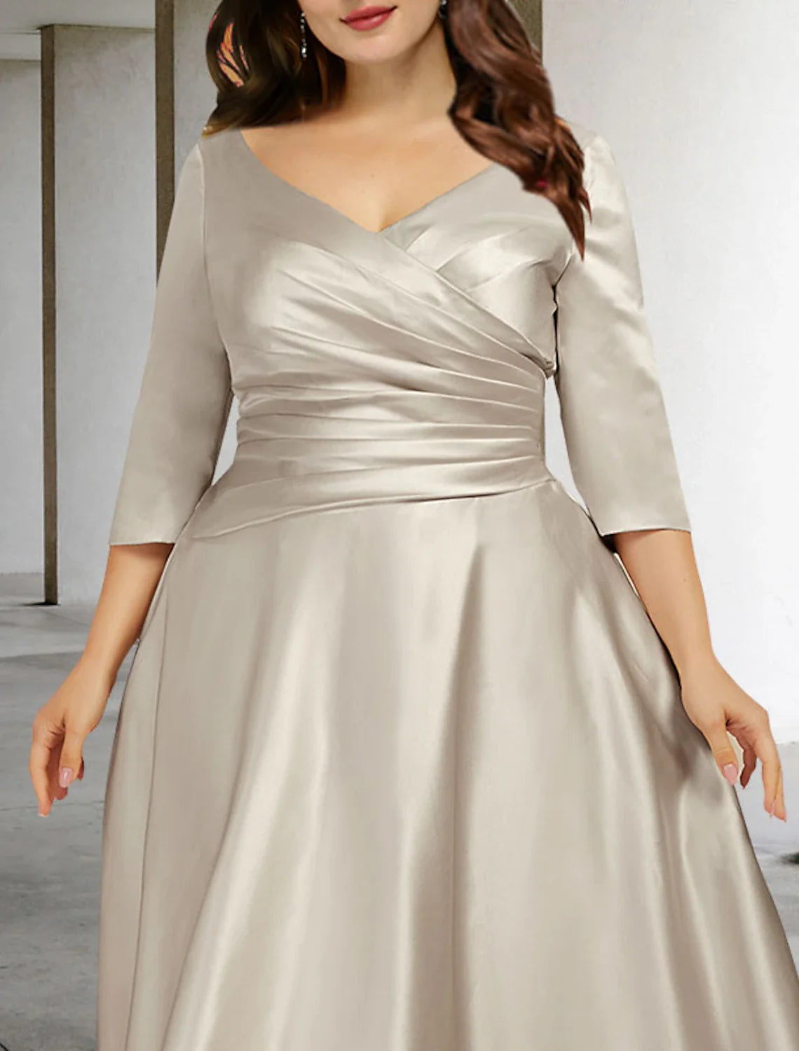 Wholesale A-Line Mother of the Bride Dresses Plus Size Hide Belly Curve Vintage Dress Formal Tea Length Sleeveless V Neck Satin with Ruched