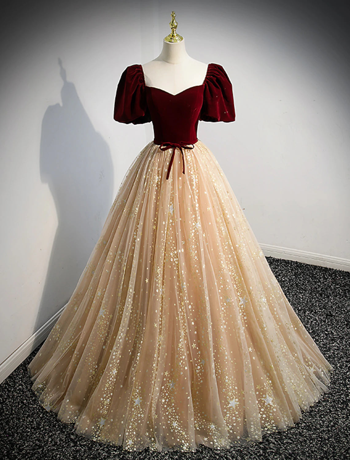 Wholesale  A-Line Prom Dresses Princess Dress Engagement Prom Floor Length Short Sleeve Sweetheart Tulle with Bow(s) Sequin