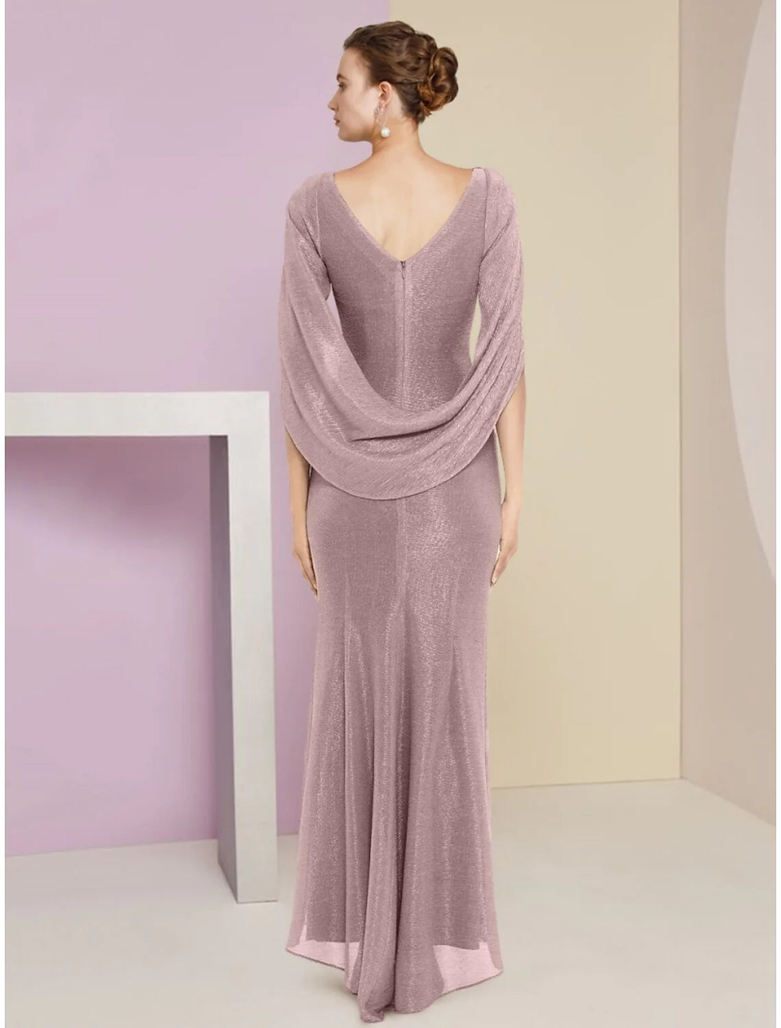 Wholesale Mermaid / Trumpet Mother of the Bride Dress Wedding Guest Sparkle & Shine Elegant Scoop Neck Ankle Length Chiffon Half Sleeve with Sequin Ruching Solid