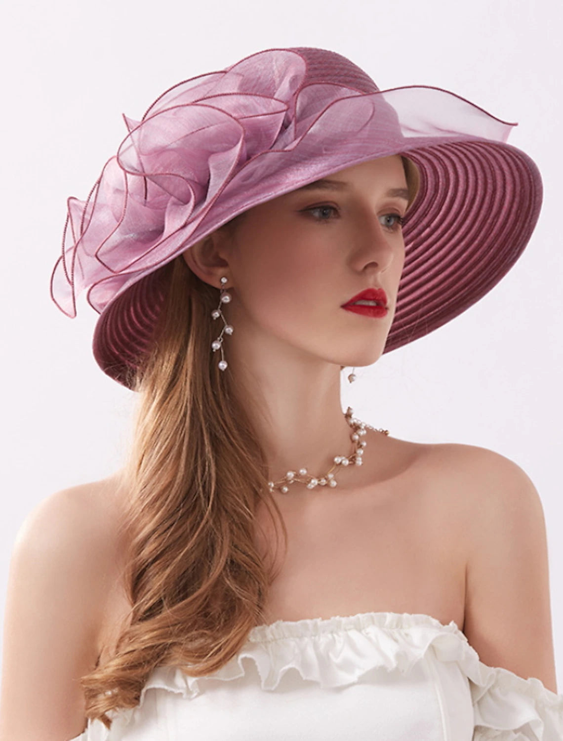 Wholesale Hats Net Sun Hat Casual Holiday Valentine's Day Valentine Melbourne Cup Fashion With Flower Headpiece Headwear