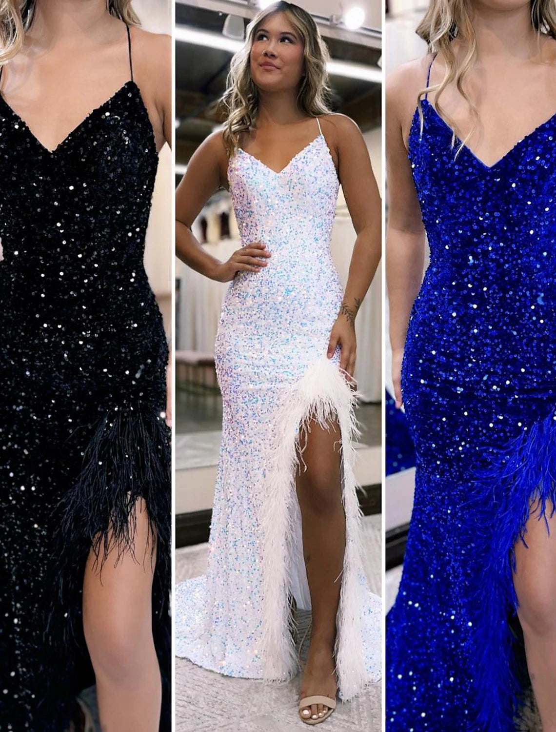 Wholesale  Mermaid / Trumpet Prom Dresses Sparkle & Shine Dress Formal Wedding Party Court Train Sleeveless V Neck Sequined Backless with Sequin Slit