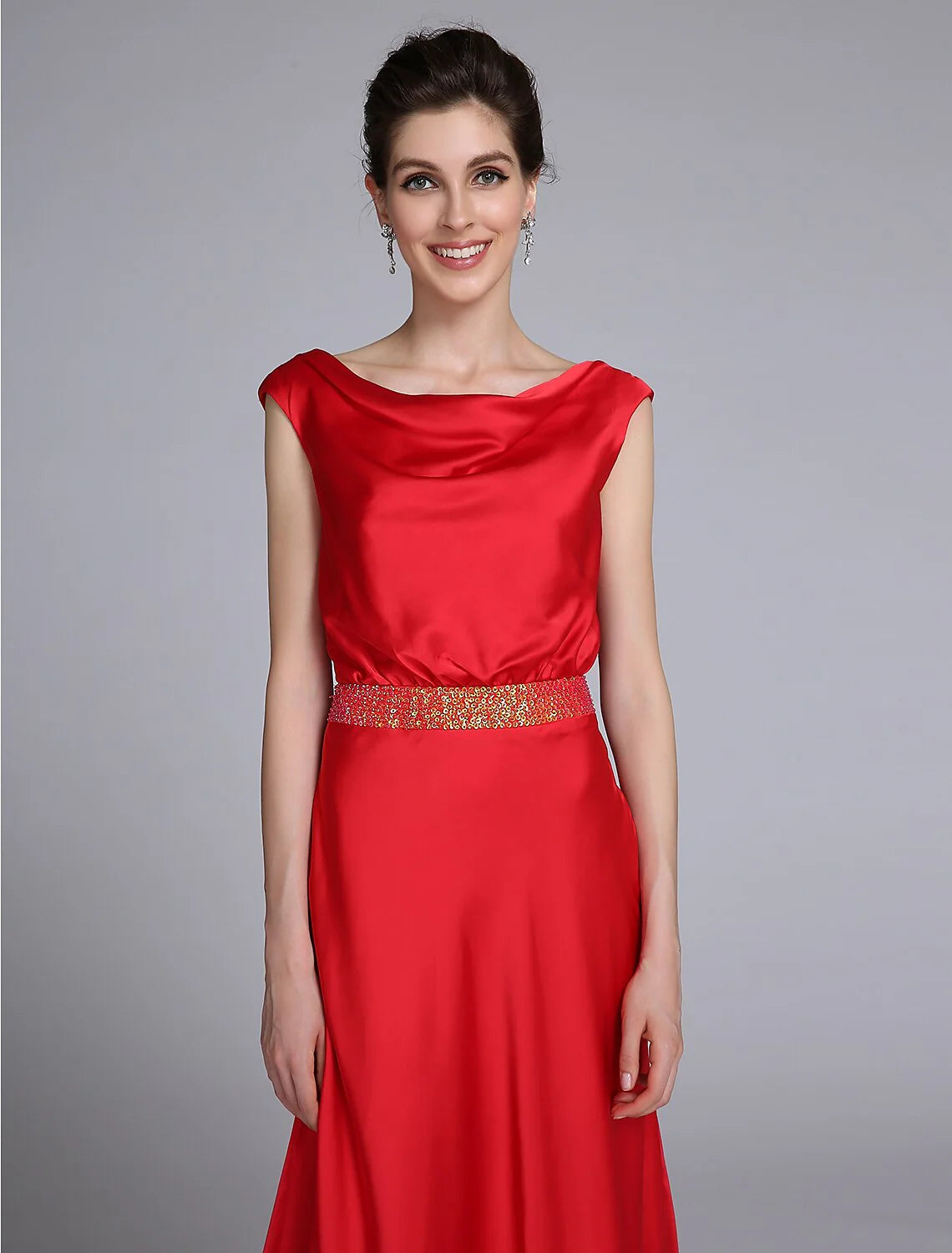 Wholesale Sheath / Column Mother of the Bride Dress Open Back Cowl Neck Court Train Taffeta Sleeveless No with Beading