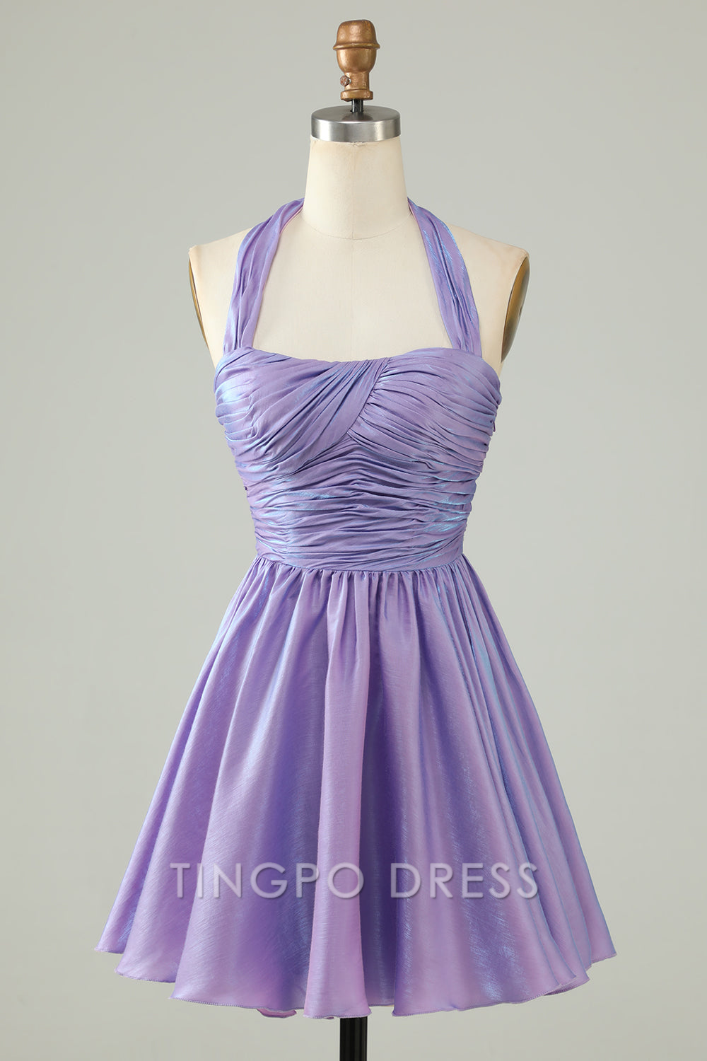 TingPo Wholesale Elegant Purple Halter Open Back Sleeveless A Line Homecoming Dress formal wear dresses