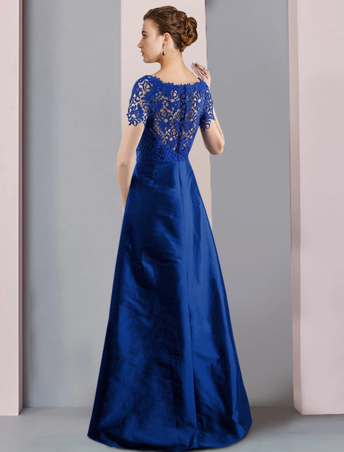 Wholesale  Two Piece Sheath / Column Mother of the Bride Dress Formal Church Elegant detachable Scoop Neck Knee Length Lace Taffeta Short Sleeve with Bow(s) Crystal Brooch