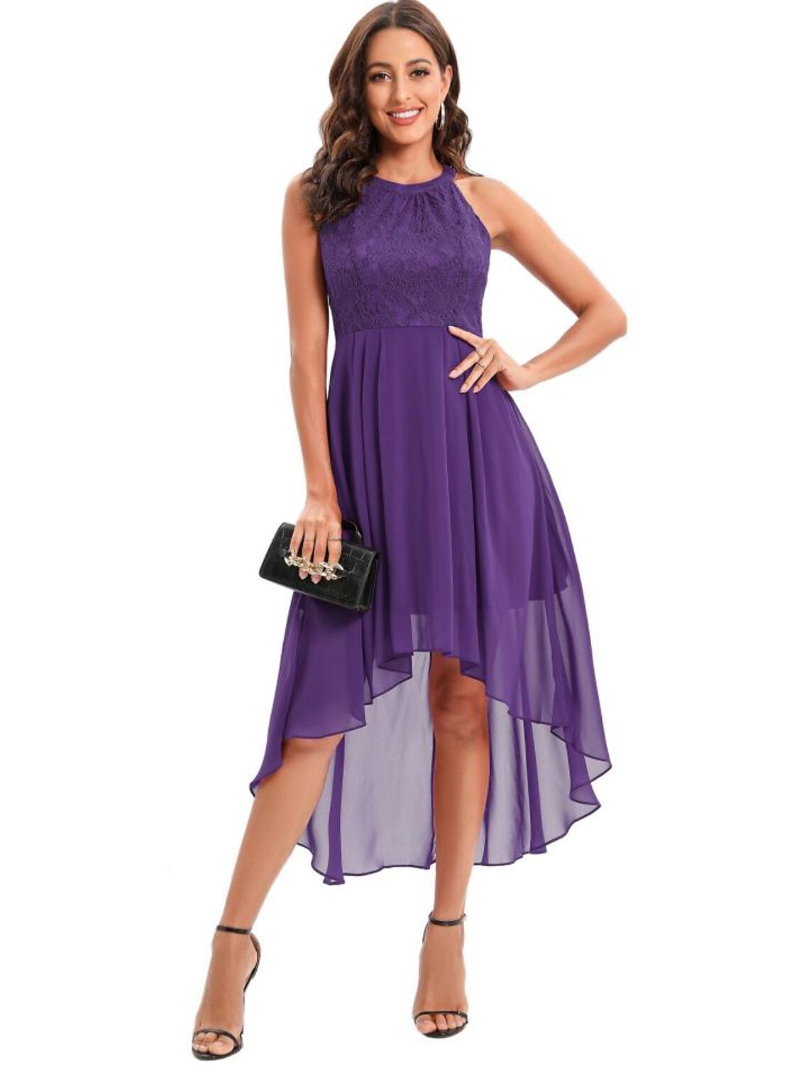 Wholesale A-Line Minimalist Elegant Party Wear Cocktail Party Dress Halter Neck Sleeveless Asymmetrical Nylon with Pleats