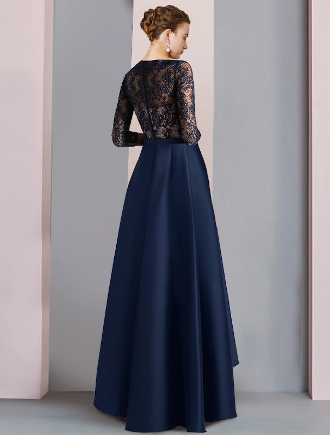 Wholesale  A-Line Mother of the Bride Dress Wedding Guest Elegant High Low V Neck Asymmetrical Tea Length Satin Lace Half Sleeve with Bow(s)