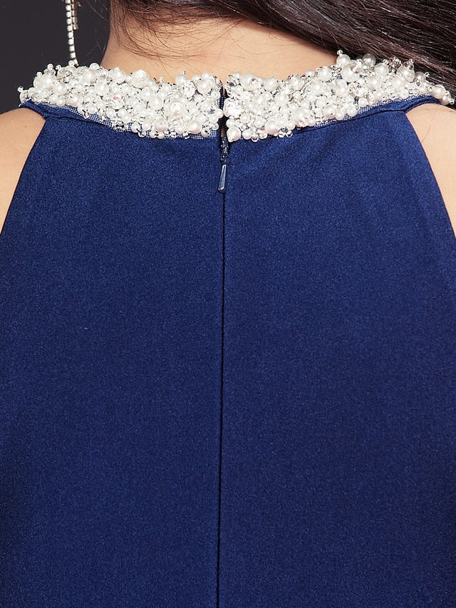 Wholesale Sheath / Column Mother of the Bride Dress Elegant Sexy Jewel Neck Floor Length Charmeuse Sleeveless with Pearls