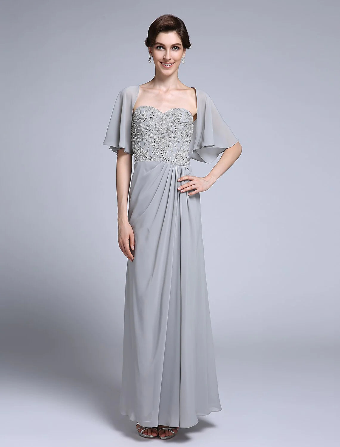 Wholesale Sheath / Column Mother of the Bride Dress Convertible Dress Sweetheart Ankle Length Chiffon Half Sleeve No with Sequin Side Draping
